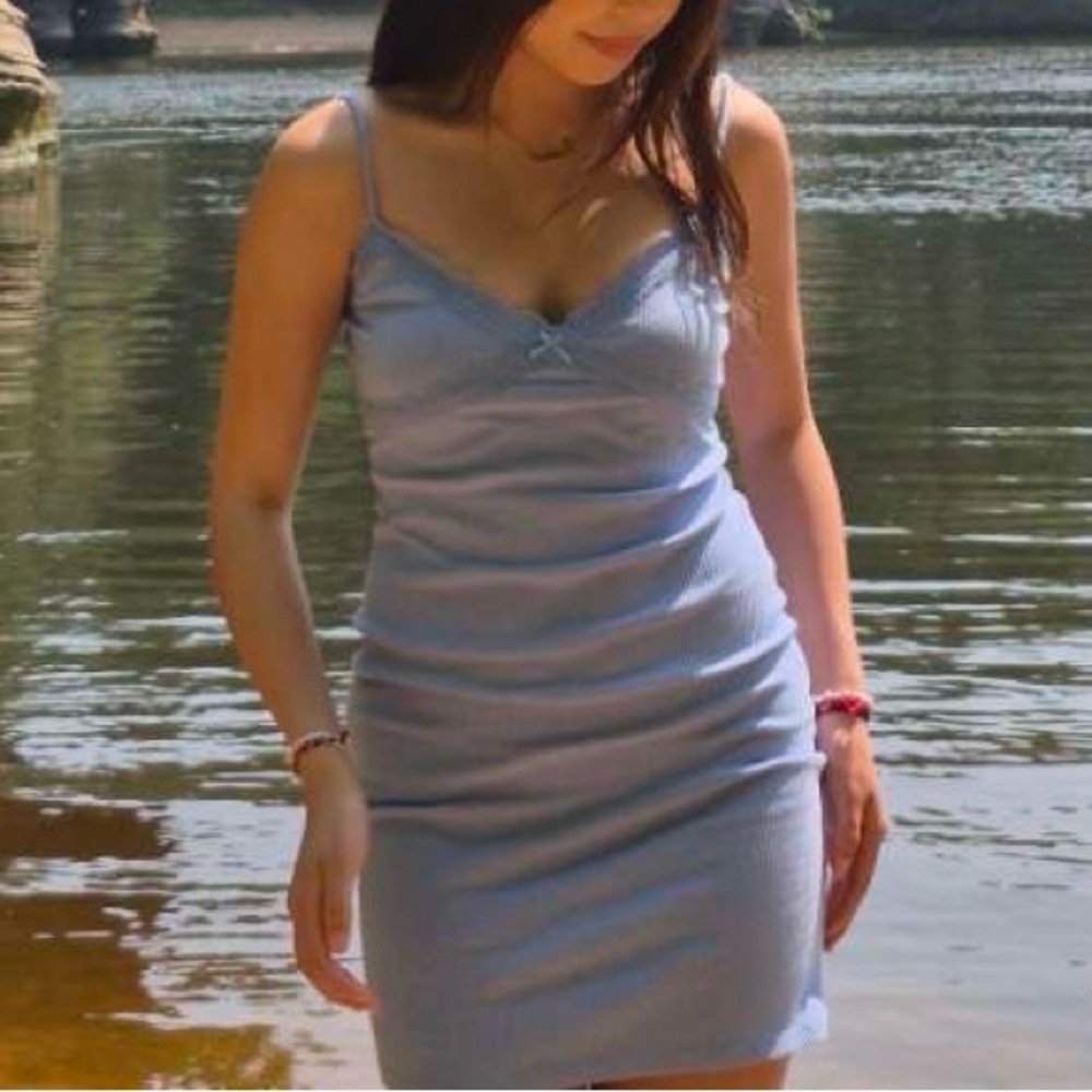 Elegant Blue Spaghetti Strap Dress